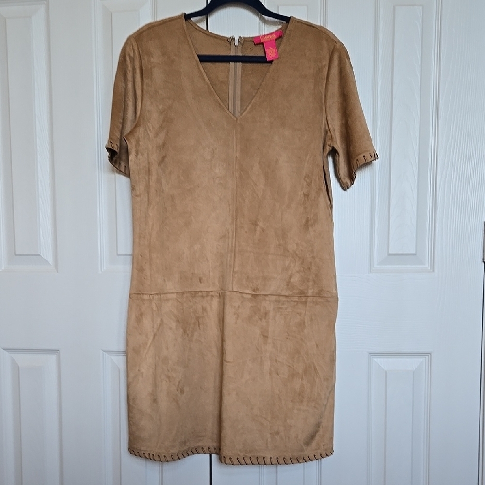 Tan Suede Short Sleeve Dress